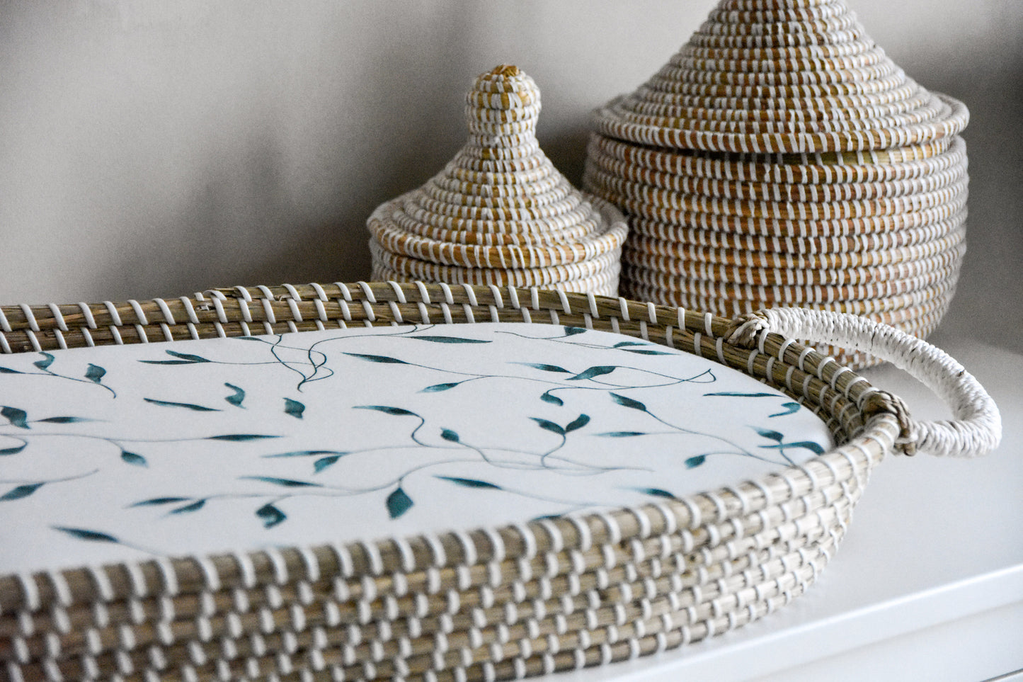 Matrashoes verschoonmand kwantum / mozesmandje "Green leaves"